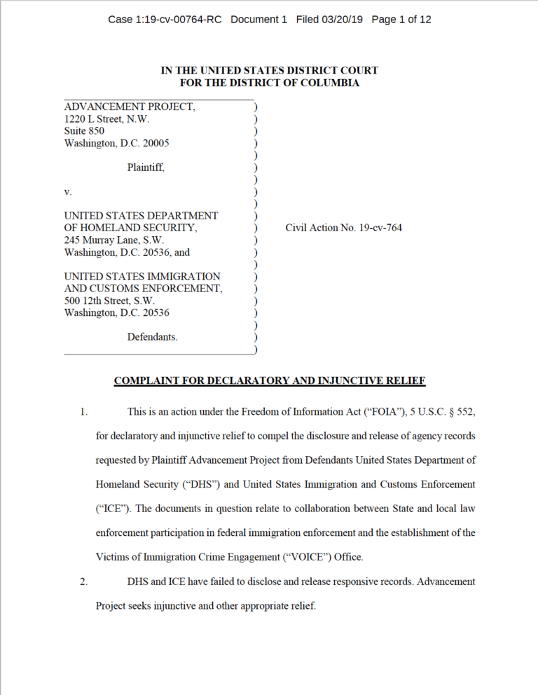 Complaint Filed Against DHS and ICE for Failing to Provide Records ...