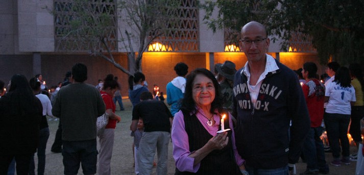 Phoenix, AZ – Dolores Huerta at the protest vigil in front of the AZ State Capital in 2010